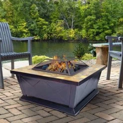 New ❤️ Outdoor Leisure Products 36 Inch Square Steel Fire Pit With Decorative Slate Hearth And Oil Rubbed Bronze Finish ⭐ -Fire Pits & Tables Online Shop detail2OLP237