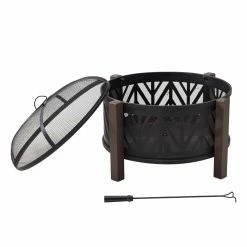 Buy 🌟 Sunjoy 31 Inch Round Chevron Wood-Burning Fire Pit ⭐ -Fire Pits & Tables Online Shop detail2SUNR1142
