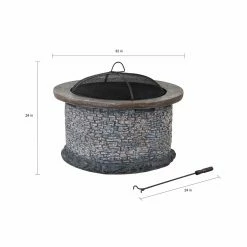 Best Sale 🌟 Sunjoy Stone 32 In. Round Wood-Burning Fire Pit 💯 -Fire Pits & Tables Online Shop detail2SUNR1191