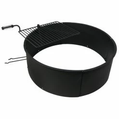 Brand new 😀 Round Sunnydaze Decor Heavy Duty Camping 36 Diam. Fire Ring With Detachable Rotating Cooking Grate 🧨 -Fire Pits & Tables Online Shop detail3NETH674