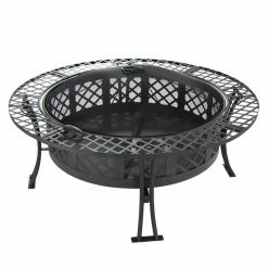 Coupon 😍 Round Sunnydaze Decor Diamond Weave 40 Diam. Fire Pit With Spark Screen 😉 -Fire Pits & Tables Online Shop detail3NETH678