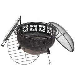 Discount 😀 Round Sunnydaze Decor All Star 30 Diam. Fire Pit With Cooking Grate And Spark Screen ✔️ -Fire Pits & Tables Online Shop detail3NETH687