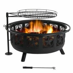 Discount 😀 Round Sunnydaze Decor All Star 30 Diam. Fire Pit With Cooking Grate And Spark Screen ✔️ -Fire Pits & Tables Online Shop detail4NETH687