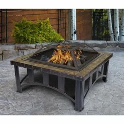 Outlet 👍 Outdoor Leisure Products Decorative Slate 30 Inch Square Steel Fire Pit 🤩 -Fire Pits & Tables Online Shop detail4OLP236