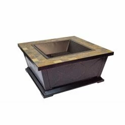 New ❤️ Outdoor Leisure Products 36 Inch Square Steel Fire Pit With Decorative Slate Hearth And Oil Rubbed Bronze Finish ⭐ -Fire Pits & Tables Online Shop detail5OLP237
