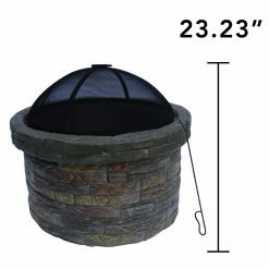New 🛒 Round Peaktop Stone 26.6 Diam. Wood Burning Fire Pit With Cover ✨ -Fire Pits & Tables Online Shop detail7EHF924