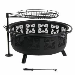 Discount 😀 Round Sunnydaze Decor All Star 30 Diam. Fire Pit With Cooking Grate And Spark Screen ✔️ -Fire Pits & Tables Online Shop detail7NETH687