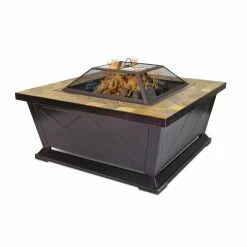New ❤️ Outdoor Leisure Products 36 Inch Square Steel Fire Pit With Decorative Slate Hearth And Oil Rubbed Bronze Finish ⭐ -Fire Pits & Tables Online Shop detail7OLP237