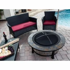 Flash Sale 🔥 Hiland AZ Patio Heaters Wood Burning Fire Pit With Round Slate Table 🤩 -Fire Pits & Tables Online Shop detailAZP126