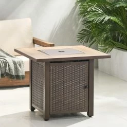 Discount 🧨 Best Selling Home Decor Ashuelot Outdoor 40,000 BTU Iron Square Fire Pit - Dark Brown And Brown 🥰 -Fire Pits & Tables Online Shop detailBSHD4576