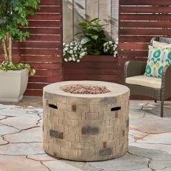 Best reviews of 🎁 Best Selling Home Decor Round Aleisa Outdoor 50,000 BTU Lightweight Concrete Circular Fire Pit - Brown ⌛ -Fire Pits & Tables Online Shop detailBSHD4608