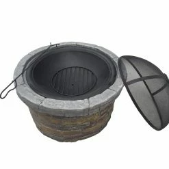New 🛒 Round Peaktop Stone 26.6 Diam. Wood Burning Fire Pit With Cover ✨ -Fire Pits & Tables Online Shop detailEHF924