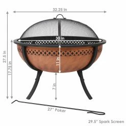 Best Pirce 😍 Sunnydaze Decor Wood Burning Sunnydaze 32 In. Steel Fire Pit Bowl With Copper Finish And Spark Screen ⌛ -Fire Pits & Tables Online Shop detailNETH1496