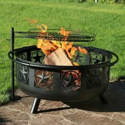 Discount 😀 Round Sunnydaze Decor All Star 30 Diam. Fire Pit With Cooking Grate And Spark Screen ✔️ -Fire Pits & Tables Online Shop detailNETH687