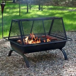 Hot Sale 🤩 Rectangle Sunnydaze Decor Northland 36 In. Grill Fire Pit With Spark Screen And Free Cover 😀 -Fire Pits & Tables Online Shop detailNETH697