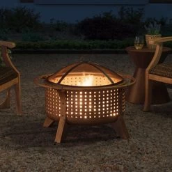 Best deal 🧨 Sunjoy 30 Inch Woven Round Wood Burning Fire Pit ✨ -Fire Pits & Tables Online Shop detailSUNR1212 1