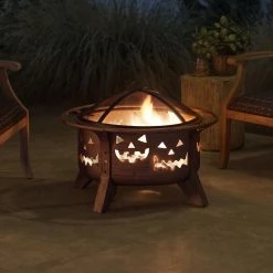 Best reviews of 🎁 Sunjoy 30 Inch Jack-o-Lantern Motif Round Wood Burning Fire Pit 🤩 -Fire Pits & Tables Online Shop detailSUNR1214
