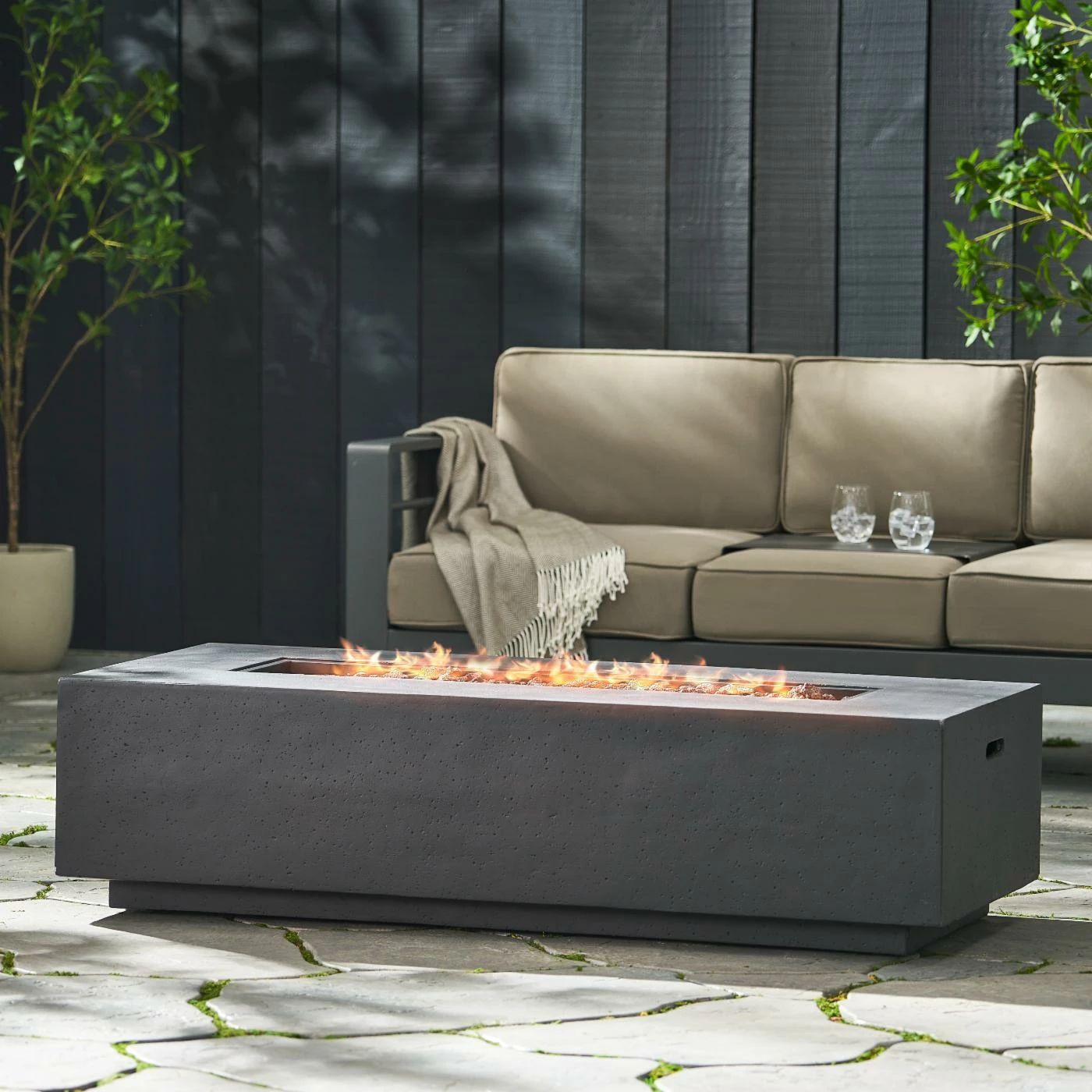 Outlet 👍 Best Selling Home Decor Rectangle Anchorage Outdoor 50,000 BTU Rectangular Fire Pit (No Tank Holder) - Dark Gray Lightweight Concrete 🔥 2 Outlet 👍 Best Selling Home Decor Rectangle Anchorage Outdoor 50,000 BTU Rectangular Fire Pit (No Tank Holder) - Dark Gray Lightweight Concrete 🔥 - Image 2