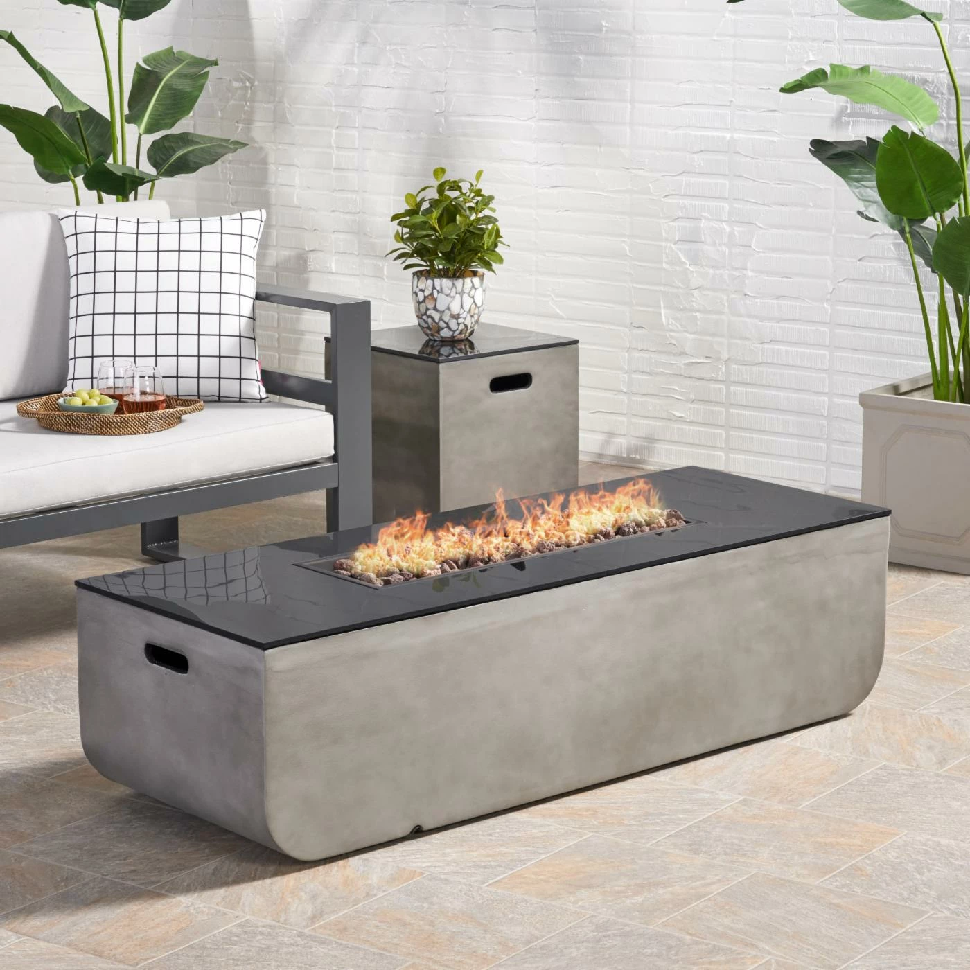Wholesale 🛒 Best Selling Home Decor Gas Meyer Outdoor 50,000 BTU Lightweight Concrete Rectangular Fire Pit 🤩 2 Wholesale 🛒 Best Selling Home Decor Gas Meyer Outdoor 50,000 BTU Lightweight Concrete Rectangular Fire Pit 🤩 - Image 2