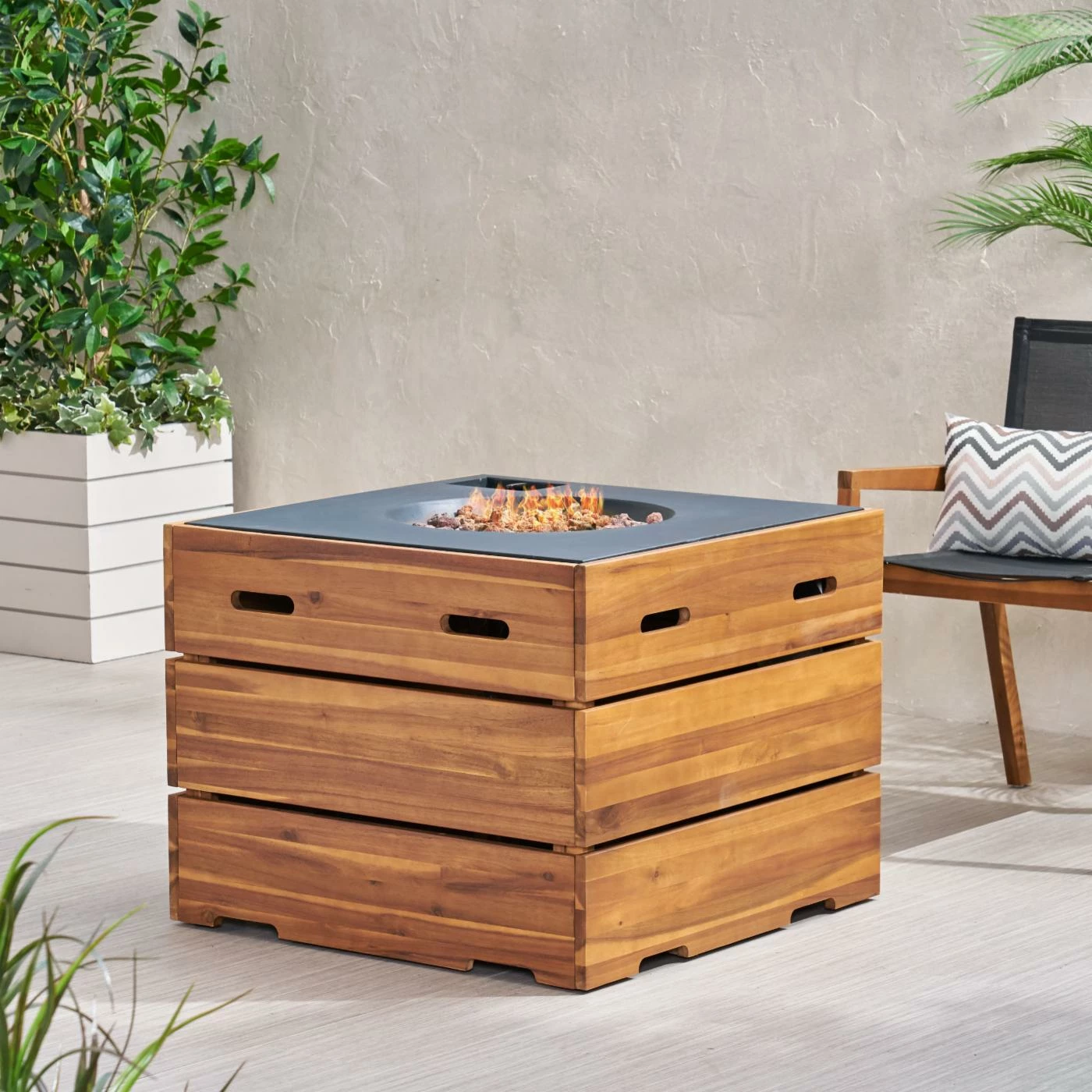 Wholesale ✔️ Best Selling Home Decor Keon Outdoor 40,000 BTU Square Fire Pit - Teak ❤️ 2 Wholesale ✔️ Best Selling Home Decor Keon Outdoor 40,000 BTU Square Fire Pit - Teak ❤️ - Image 2