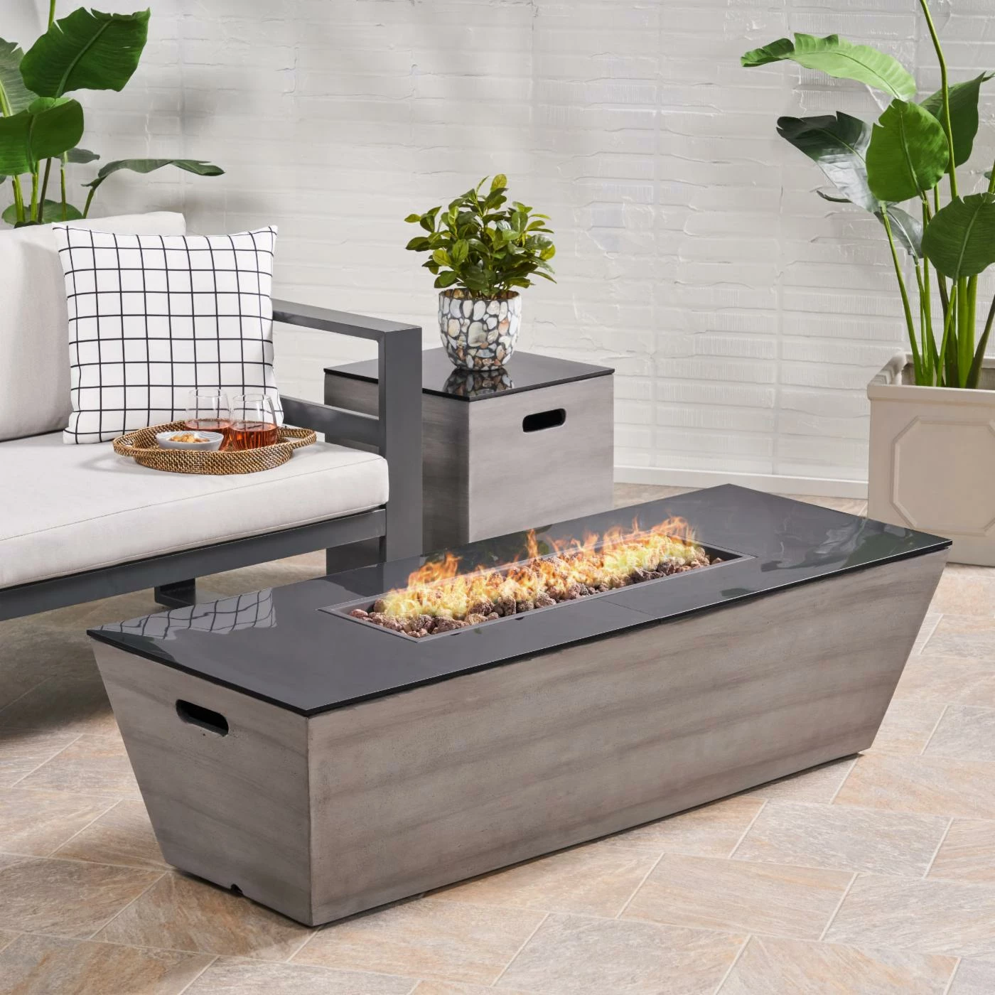Wholesale 😉 Best Selling Home Decor Rectangle Adio Outdoor 50,000 BTU Lightweight Concrete Rectangular Fire Pit 😍 2 Wholesale 😉 Best Selling Home Decor Rectangle Adio Outdoor 50,000 BTU Lightweight Concrete Rectangular Fire Pit 😍 - Image 2
