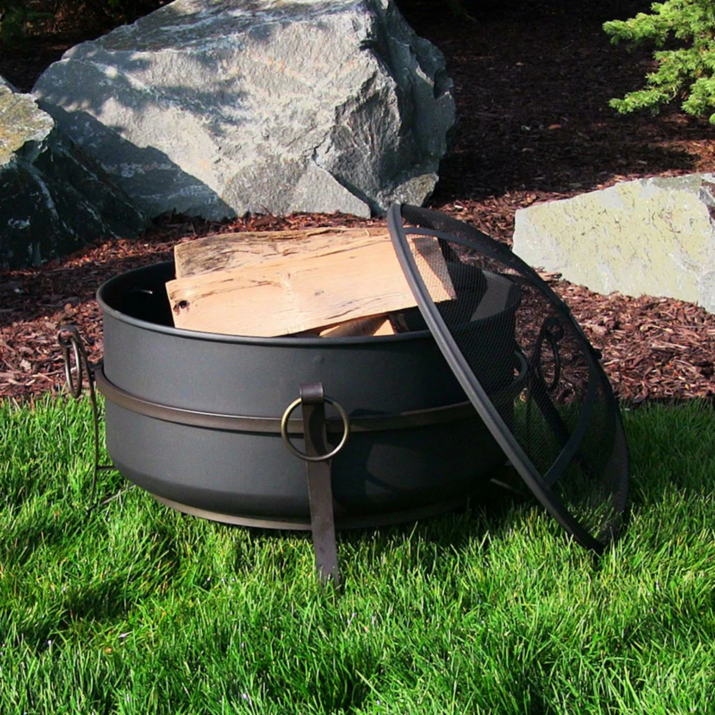 Budget ⭐ Round Sunnydaze Decor Steel Cauldron Fire Pit With Spark Screen 🛒 2 Budget ⭐ Round Sunnydaze Decor Steel Cauldron Fire Pit With Spark Screen 🛒 - Image 2