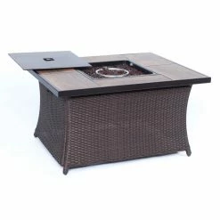 Best deal 🌟 Rectangle Hanover Woven Woodgrain Top 43.8 In. Fire Table 💯