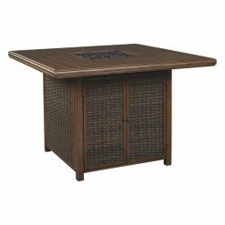 Cheapest ๐ Rectangle Signature Design By Ashley Paradise Trail Wicker Bar-Height Fire Pit Patio Table ๐