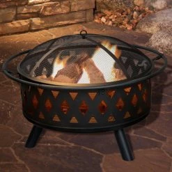 Best Sale 🔔 Round Pure Garden Crossweave 32 Diam. Fire Pit With Free Cover 🎁