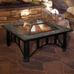 Budget 💯 Square Pure Garden 33 In. Tile Fire Pit With Free Cover 🧨