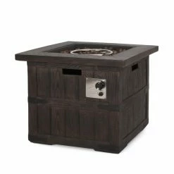 Deals 🔥 Best Selling Home Decor Ellanor Outdoor 40,000 BTU Lightweight Concrete Square Fire Pit - Brown Wood ❤️