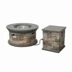 Budget ❤️ Best Selling Home Decor Gas Lowan Outdoor 40,000 BTU Lightweight Concrete Circular Fire Pit With Tank Holder 🤩