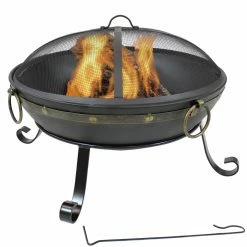 New 🛒 Sunnydaze Decor Round Sunnydaze 25-Inch Diameter Fire Bowl With Handles And Spark Screen ❤️