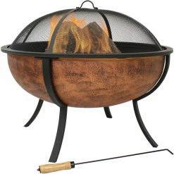 Discount 😉 Sunnydaze Decor Round Sunnydaze 32-in. Copper Finish Raised Fire Pit Bowl With Spark Screen ❤️