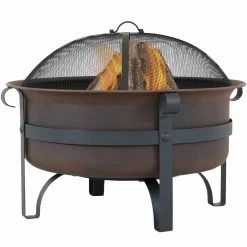 Best Sale 🔔 Sunnydaze Decor Round Sunnydaze 29 In. Fire Pit And Spark Screen Set ❤️