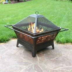 Discount ๐ฅ Square Sunnydaze Decor Northern Galaxy 32 In. Fire Pit With Cooking Grate And Spark Screen ๐