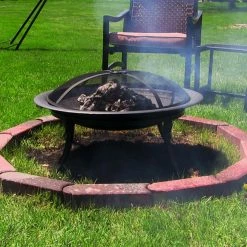 Deals ✨ Round Sunnydaze Decor Portable Folding 29 Diam. Fire Pit With Carrying Case And Spark Screen 🥰