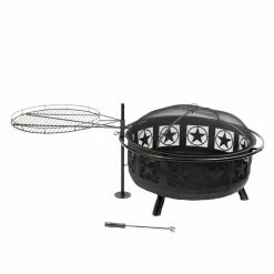 Discount ๐ Round Sunnydaze Decor All Star 30 Diam. Fire Pit With Cooking Grate And Spark Screen โ๏ธ