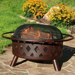 Best reviews of π Round Sunnydaze Decor Crossweave Fire Pit With Spark Screen π