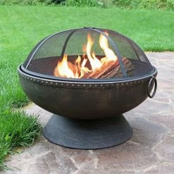 Flash Sale π Round Sunnydaze Decor 30 Diam. Fire Bowl With Handles And Spark Screen π