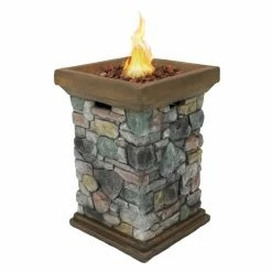 Outlet 🎁 Square Sunnydaze Decor Tall Cast Rock 20 In. Fire Column 💯