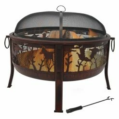 Wholesale ⭐ Round Sunnydaze Decor Pheasant Hunting 30 Diam. Fire Pit With Spark Screen 😀