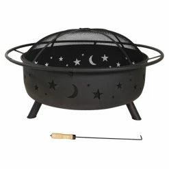 Outlet ✨ Round Sunnydaze Decor Cosmic 42 In. Fire Pit With Spark Screen ❤️