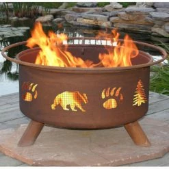 Cheapest 🎉 Round Patina Bear And Tree 31 Diam. Fire Pit With Grill And Free Cover 🥰