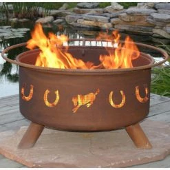 Brand new 🧨 Round Patina Horseshoes 31 Diam. Fire Pit With Grill And Free Cover 🔥