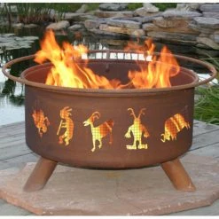 Best Pirce 🤩 Round Patina Kokopelli 31 Diam. Fire Pit With Grill And Free Cover 🥰
