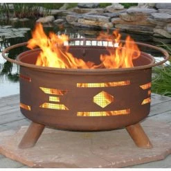 Hot Sale 🎁 Round Patina Mosaic Santa Fe 31 Diam. Fire Pit With Grill And Free Cover ❤️
