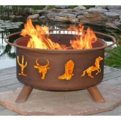 Buy 🎁 Round Patina Western Cowboy 31 Diam. Fire Pit With Grill And Free Cover 😍