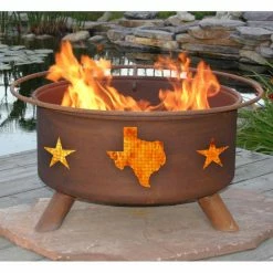 Best Pirce 😀 Round Patina Texas State And Stars 30 Diam. Fire Pit With Grill And Cover 😀