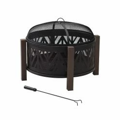 Buy 🌟 Sunjoy 31 Inch Round Chevron Wood-Burning Fire Pit ⭐